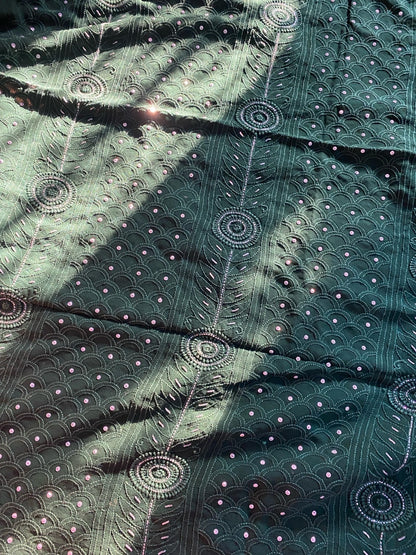 Bottle Green Chikankari With Parsi Gara Embroidered Kurta Material - Famous Chikankari