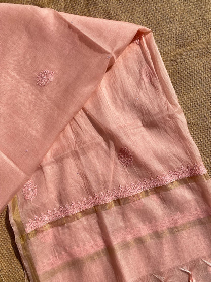 Exquisite Chikankari With Full Sequins Jaal Work Unstitched Dress Material-Peach - Famous Chikankari