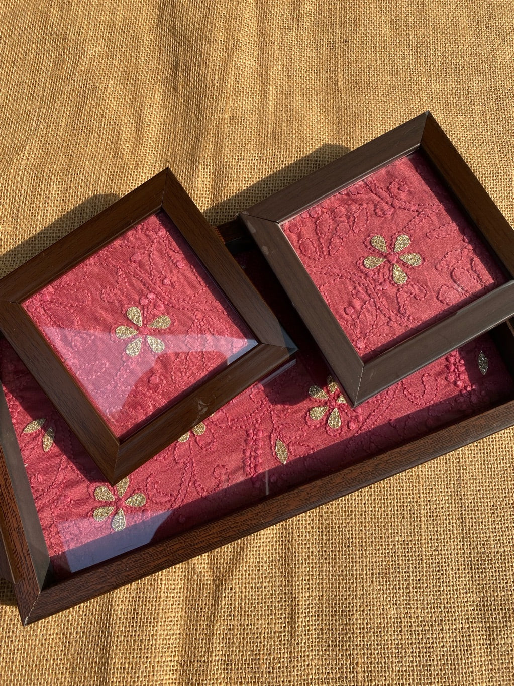 Chikankari Tray With Two Coaster Set