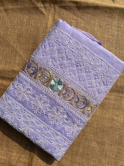 Purple Chikankari Jaalwork Unstitched Dress - Famous Chikankari