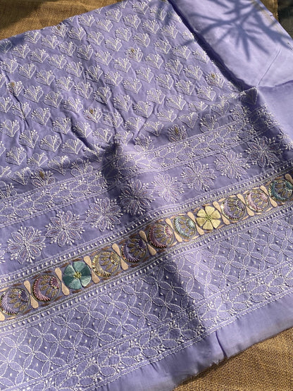 Purple Chikankari Jaalwork Unstitched Dress - Famous Chikankari