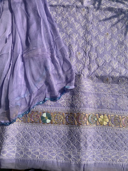 Purple Chikankari Jaalwork Unstitched Dress - Famous Chikankari