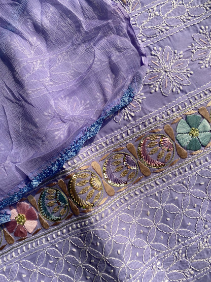 Purple Chikankari Jaalwork Unstitched Dress - Famous Chikankari