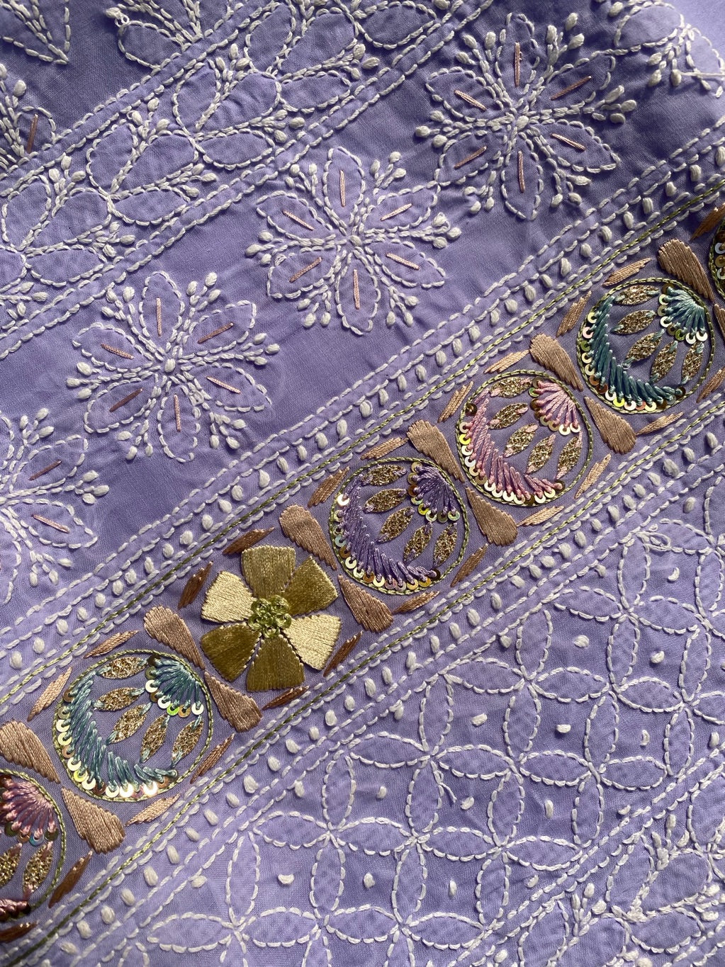 Purple Chikankari Jaalwork Unstiched Dress