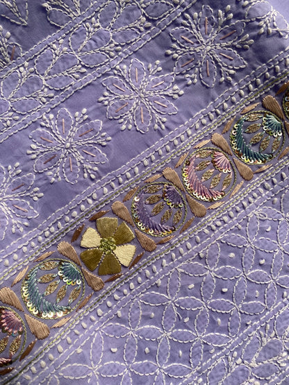 Purple Chikankari Jaalwork Unstitched Dress - Famous Chikankari