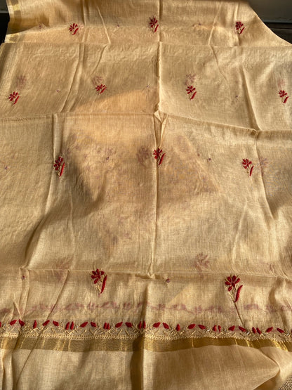 Beige With Maroon Chikankari Unstiched Dress Material - Famous Chikankari