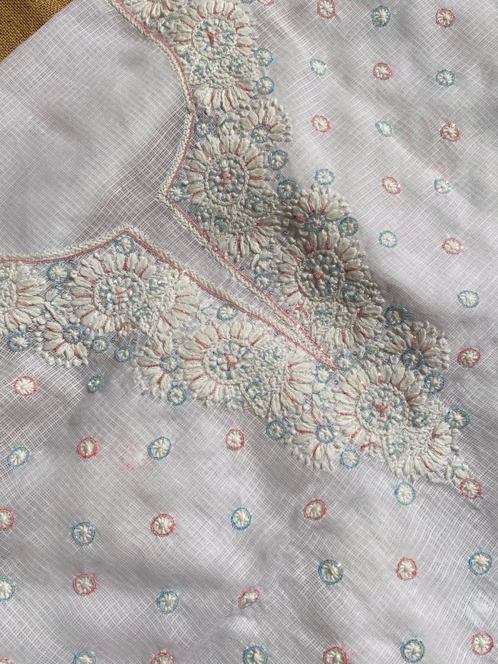 Glacier White Chikankari Unstiched Kota Dress