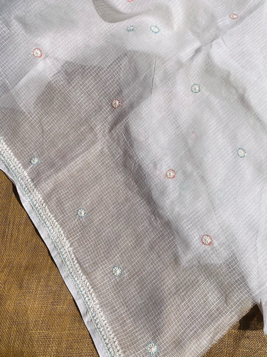 Glacier White Chikankari Unstiched Kota Dress