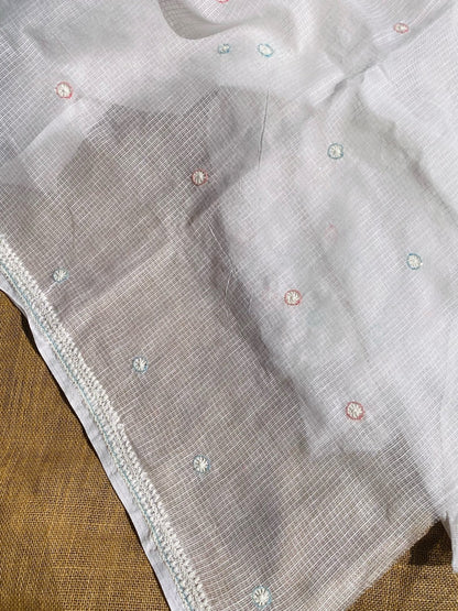 Glacier White Chikankari Unstiched Kota Dress - Famous Chikankari