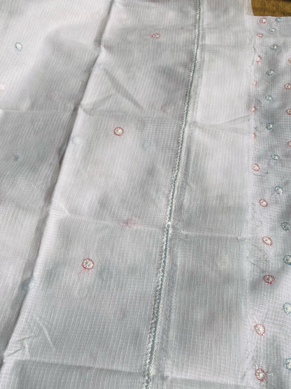 Glacier White Chikankari Unstiched Kota Dress - Famous Chikankari