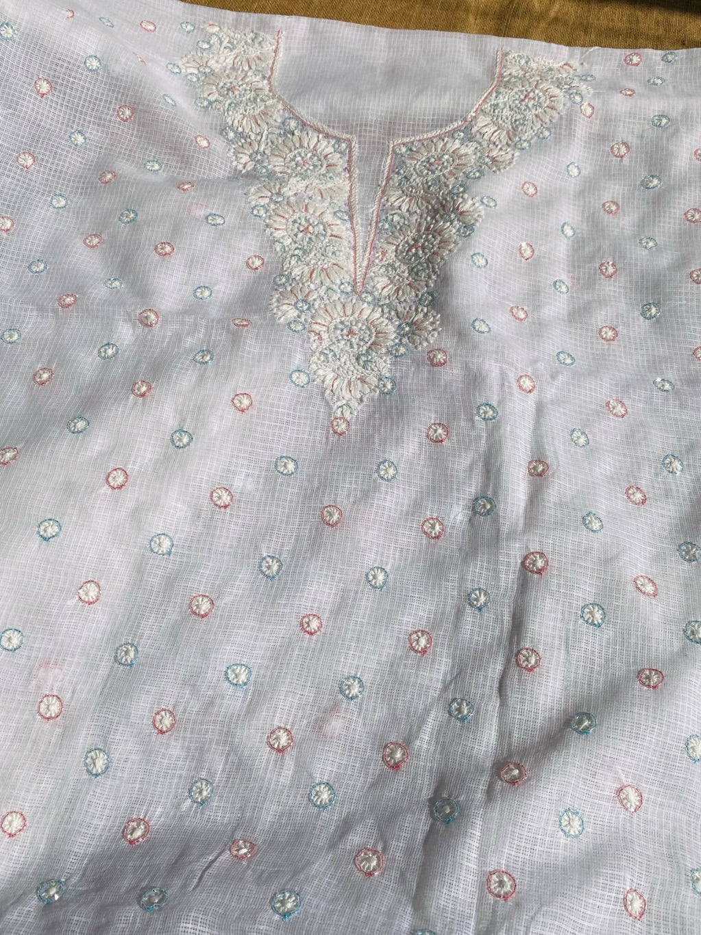 Glacier White Chikankari Unstiched Kota Dress