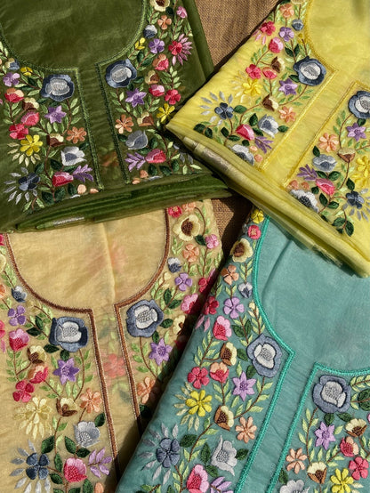 Beautiful Parsi Gara Embroidered Kurta Dupatta - Famous Chikankari