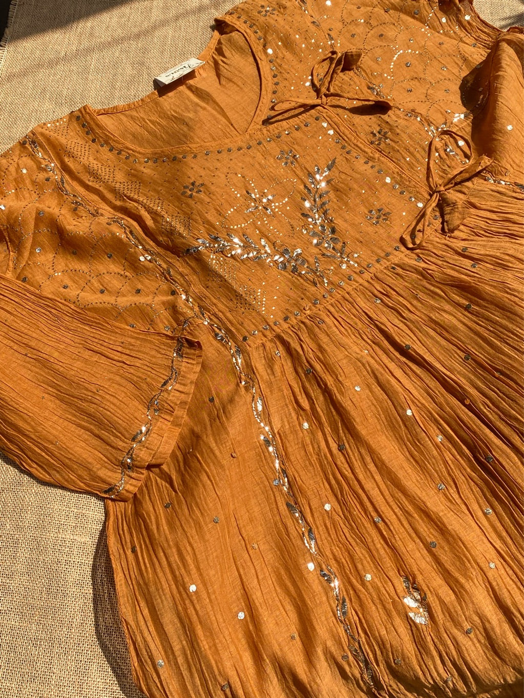 Roohani â€“ Mustard Handcrafted Mukaish Gown Set - Semi Stiched