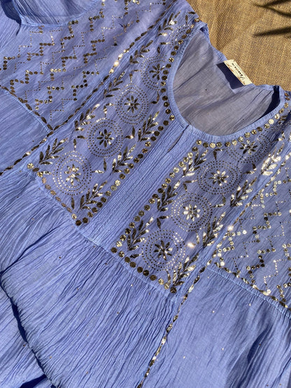 Roohani Purple Handcrafted Mukaish Gown Set - Semi Stitched - Famous Chikankari
