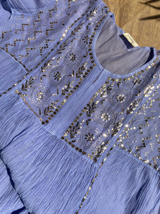 Roohani â€“ Purple Handcrafted Mukaish Gown Set - Semi Stiched