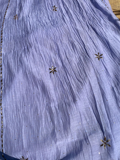 Roohani Purple Handcrafted Mukaish Gown Set - Semi Stitched - Famous Chikankari