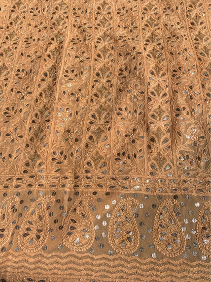 Peach Chikankari Gotapatti Viscose Unstitched Dress - Famous Chikankari