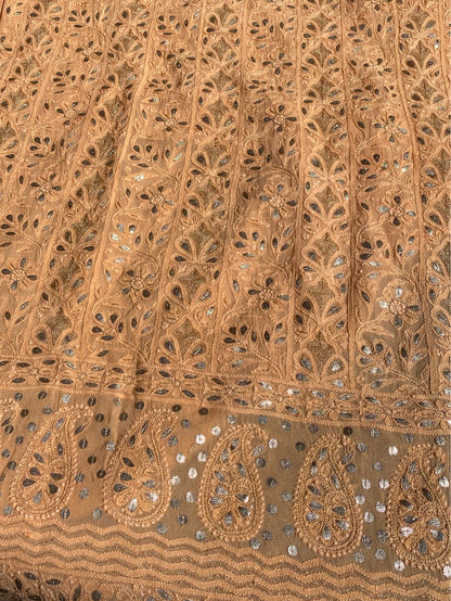 Peach Chikankari Gotapatti Viscose Unstitched Dress - Famous Chikankari