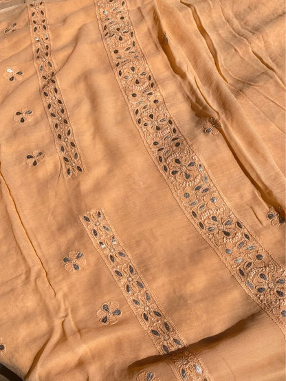 Peach Chikankari Gotapatti Viscose Unstitched Dress - Famous Chikankari