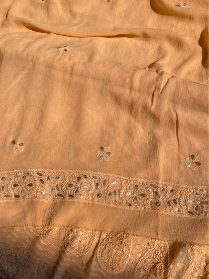 Peach Chikankari Gotapatti Viscose Unstitched Dress - Famous Chikankari