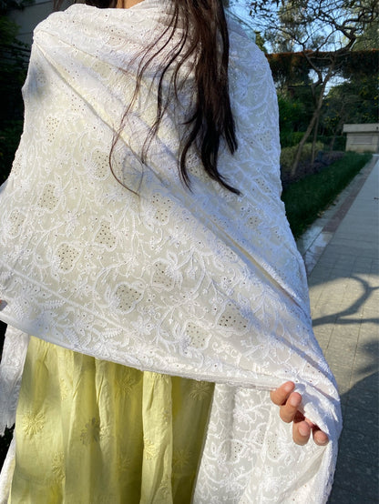 Suroor Chikankari Mukaish Jaalwork Dupatta - Famous Chikankari