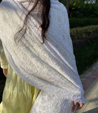 Suroor Chikankari Mukaish Jaalwork Dupatta - Famous Chikankari