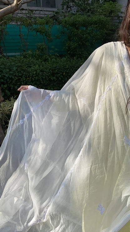 Suroor Chikankari Cheffon Charidar Dupatta - Famous Chikankari