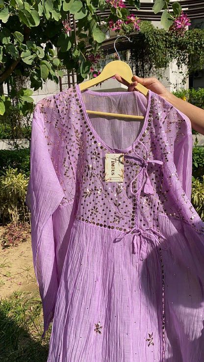 Roohani Lilac Handcrafted Mukaish Gown Set - Famous Chikankari