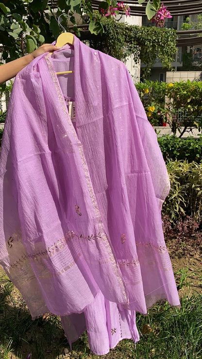 Roohani Lilac Handcrafted Mukaish Gown Set - Famous Chikankari