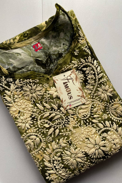 Anaya Chikankari Reyon Goldprint Long Kurti - Famous Chikankari
