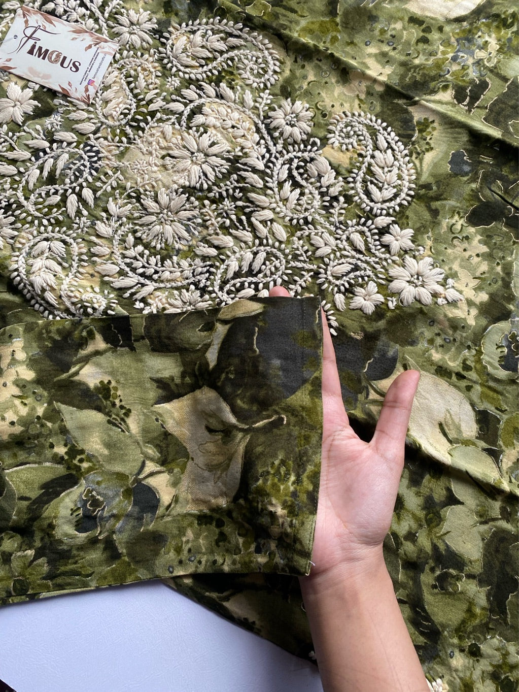 Anaya Chikankari Reyon Goldprint Long Kurti