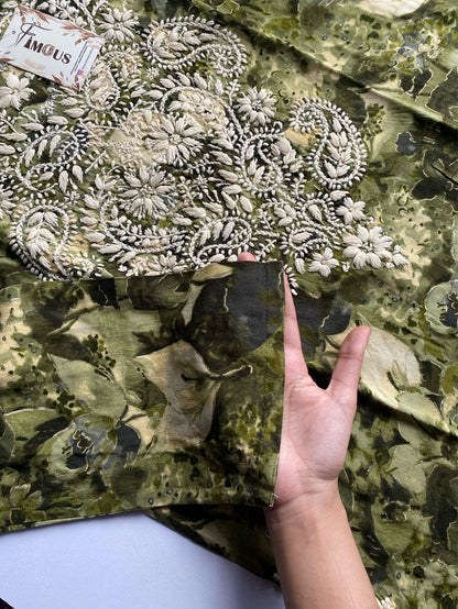 Anaya Chikankari Reyon Goldprint Long Kurti - Famous Chikankari
