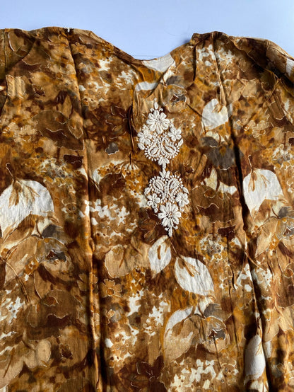 Anaya Chikankari Reyon Goldprint Long Kurti - Famous Chikankari