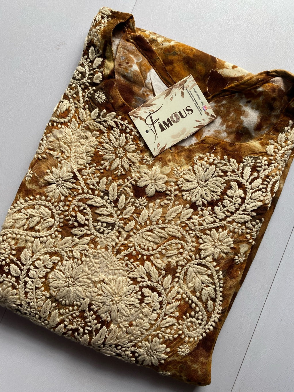 Anaya Chikankari Reyon Goldprint Long Kurti