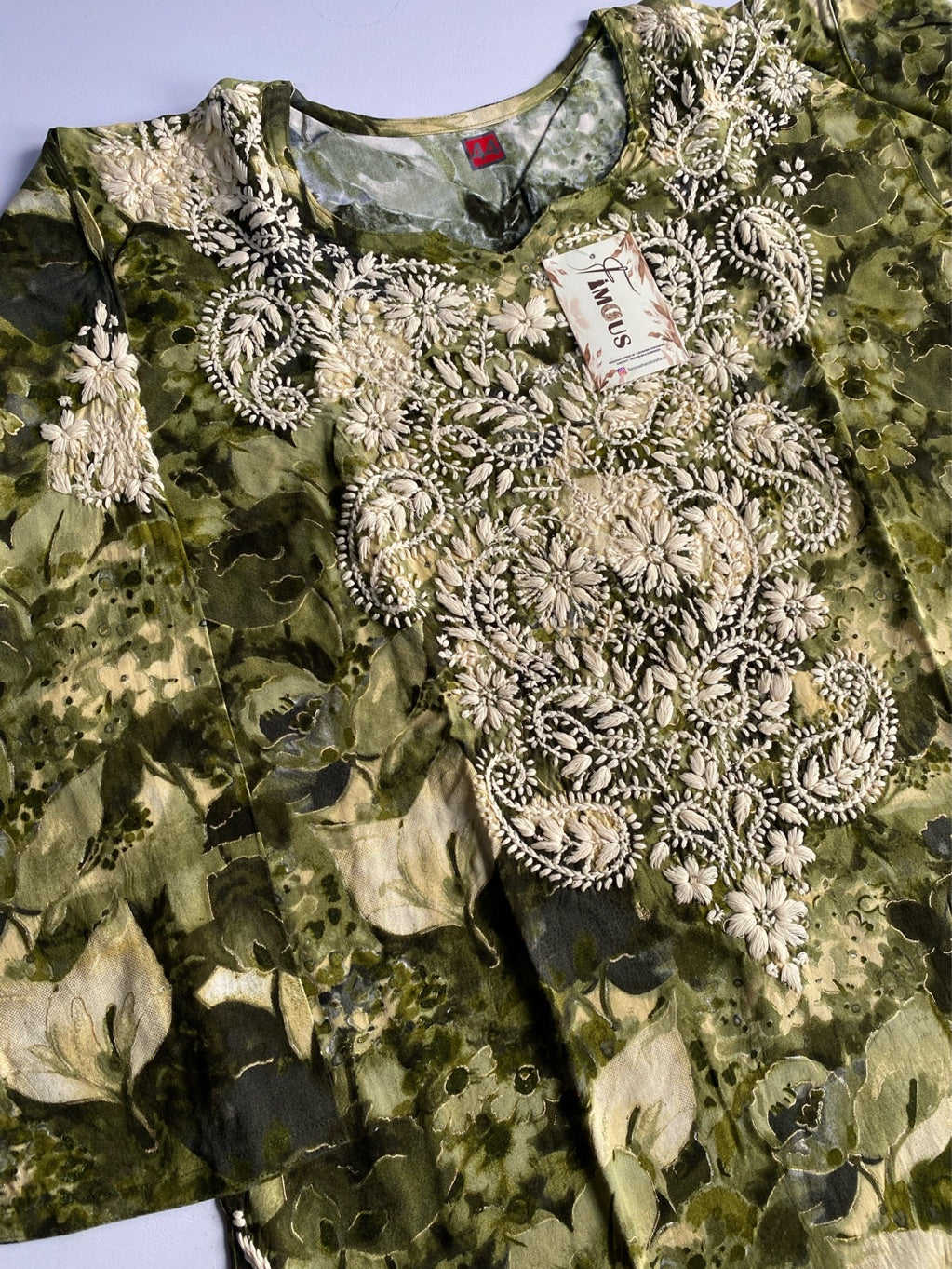 Anaya Chikankari Reyon Goldprint Long Kurti