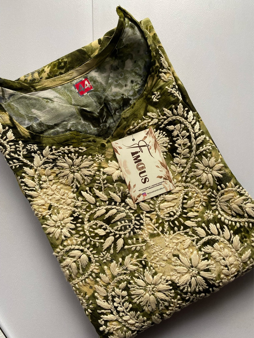 Anaya Chikankari Reyon Goldprint Long Kurti