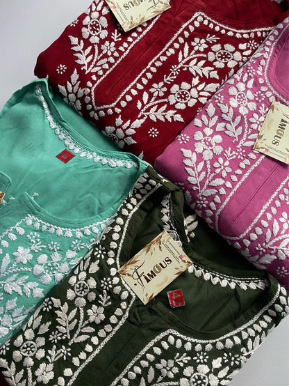 Hafsa Chikankari Premium Reyon Kurtis - Famous Chikankari