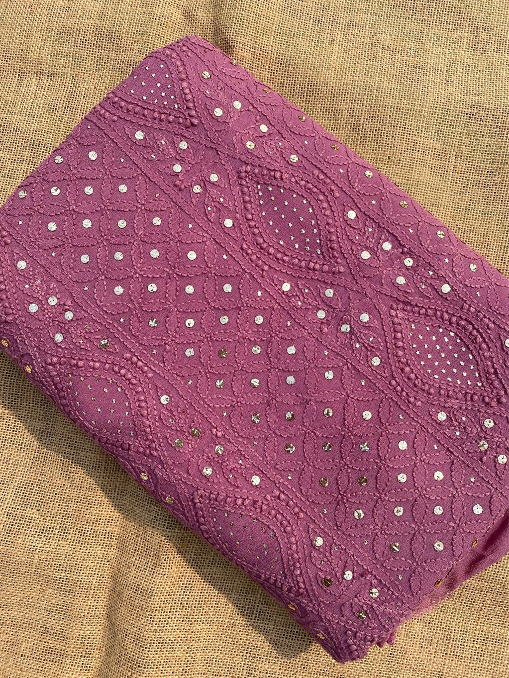 Onion Pink Chikankari Mukaish Viscose Unstiched Dress