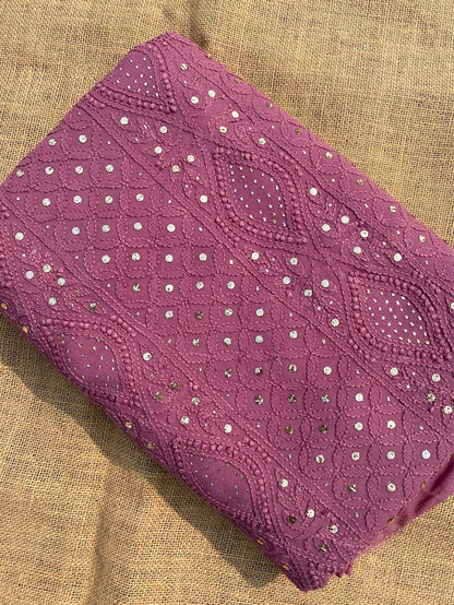 Onion Pink Chikankari Mukaish Viscose Unstiched Dress - Famous Chikankari