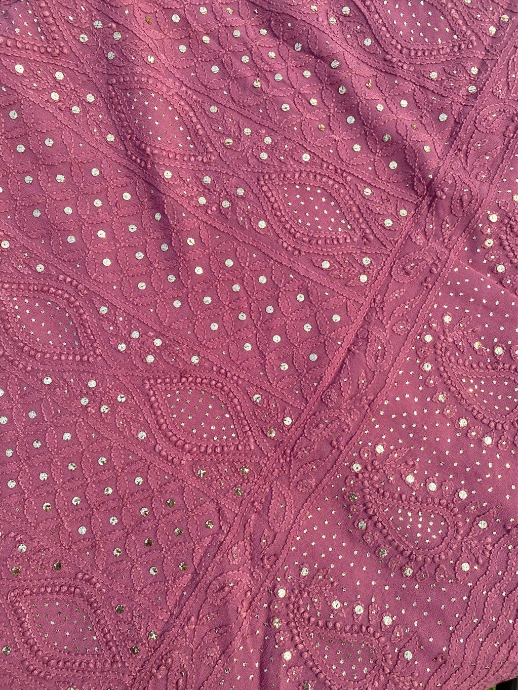 Onion Pink Chikankari Mukaish Viscose Unstiched Dress
