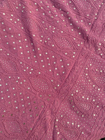 Onion Pink Chikankari Mukaish Viscose Unstiched Dress - Famous Chikankari