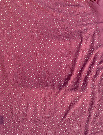 Onion Pink Chikankari Mukaish Viscose Unstiched Dress - Famous Chikankari