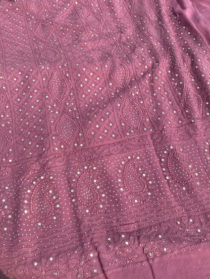 Onion Pink Chikankari Mukaish Viscose Unstiched Dress - Famous Chikankari