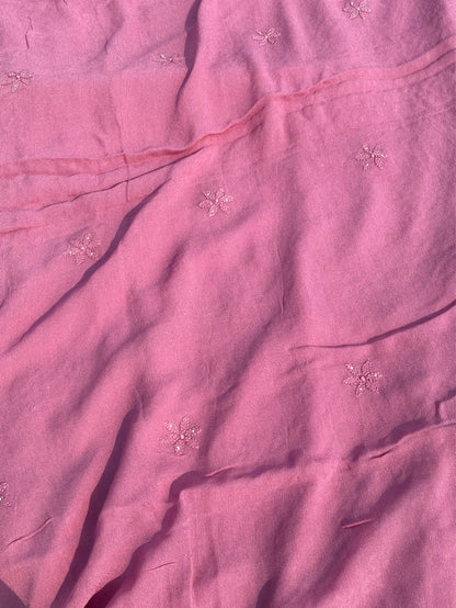 Onion Pink Chikankari Mukaish Viscose Unstiched Dress - Famous Chikankari