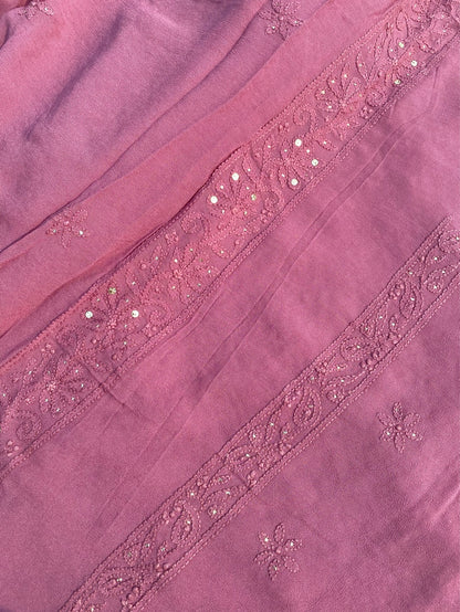 Onion Pink Chikankari Mukaish Viscose Unstiched Dress - Famous Chikankari