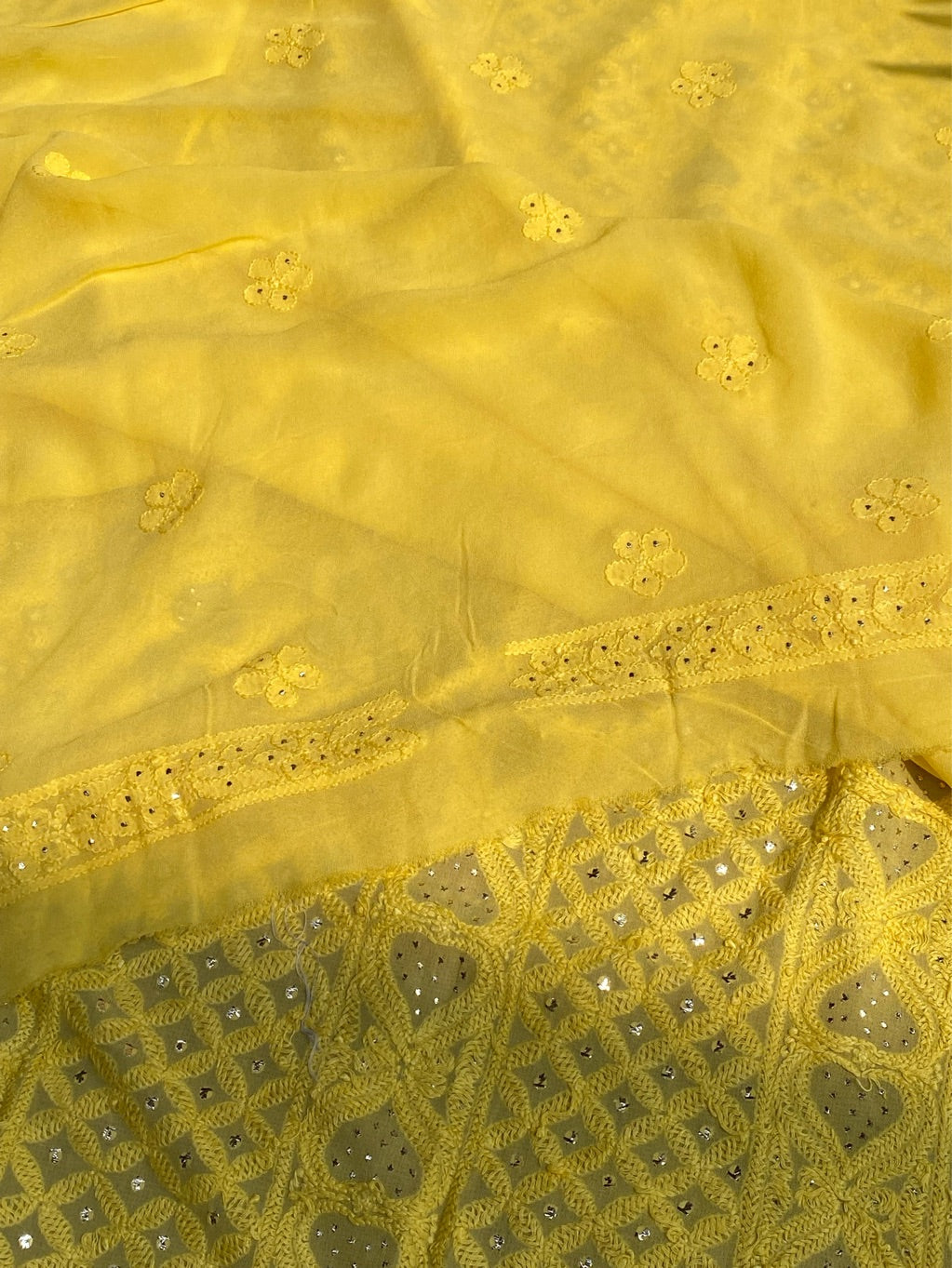 Yellow Chikankari Mukaish Viscose Unstiched Dress