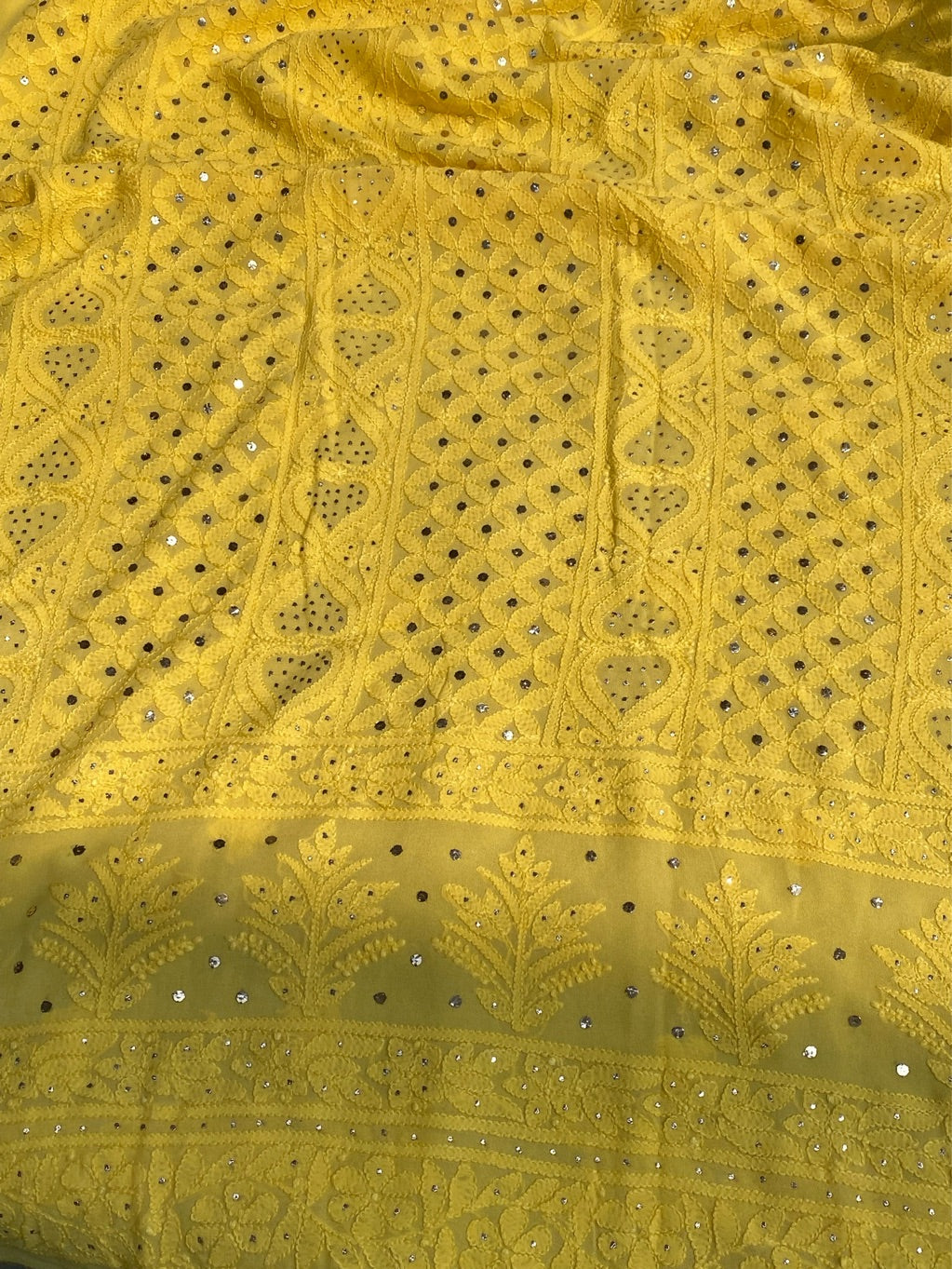 Yellow Chikankari Mukaish Viscose Unstiched Dress