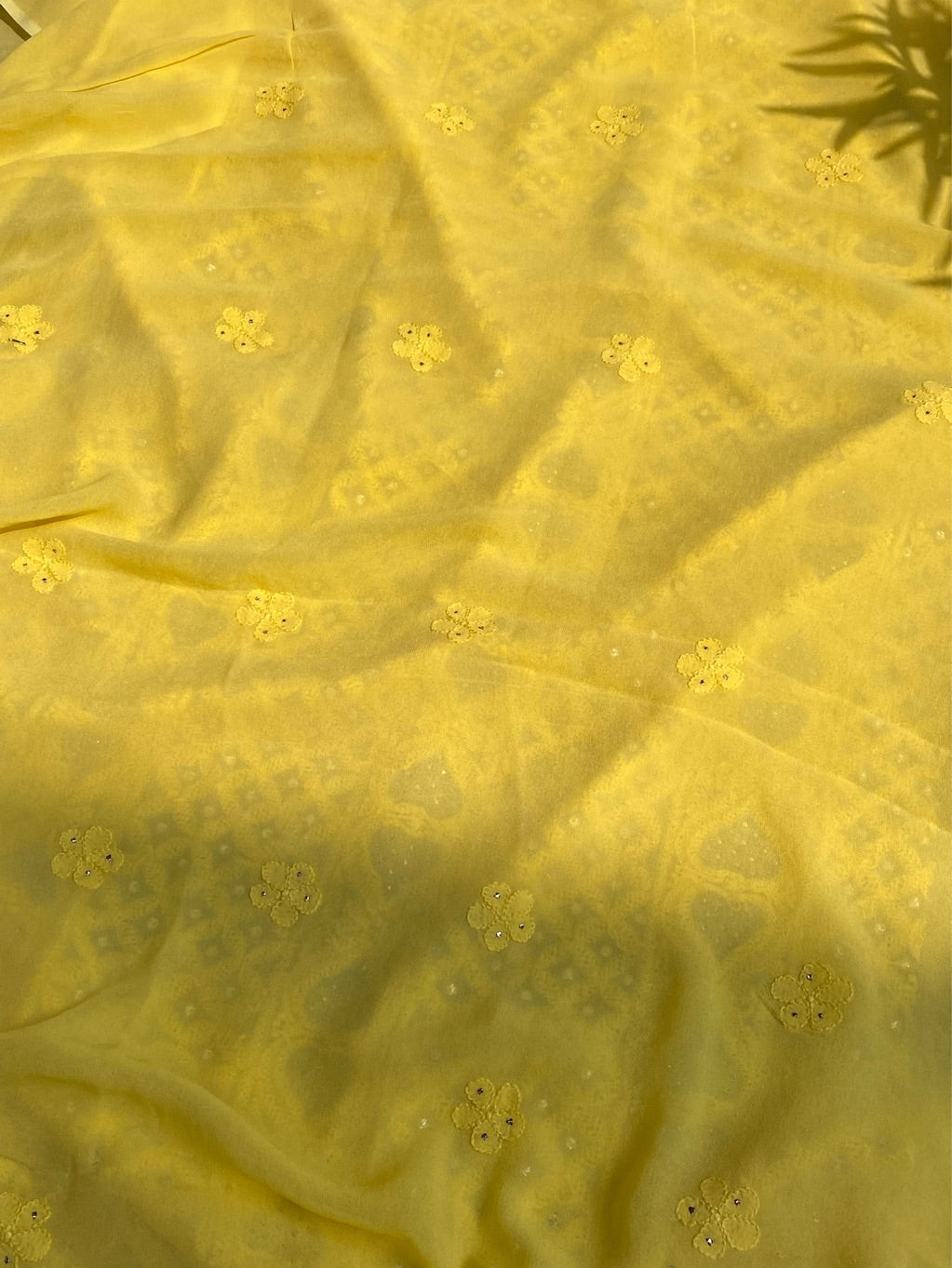 Yellow Chikankari Mukaish Viscose Unstiched Dress