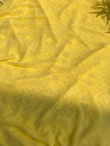 Yellow Chikankari Mukaish Viscose Unstitched Dress - Famous Chikankari