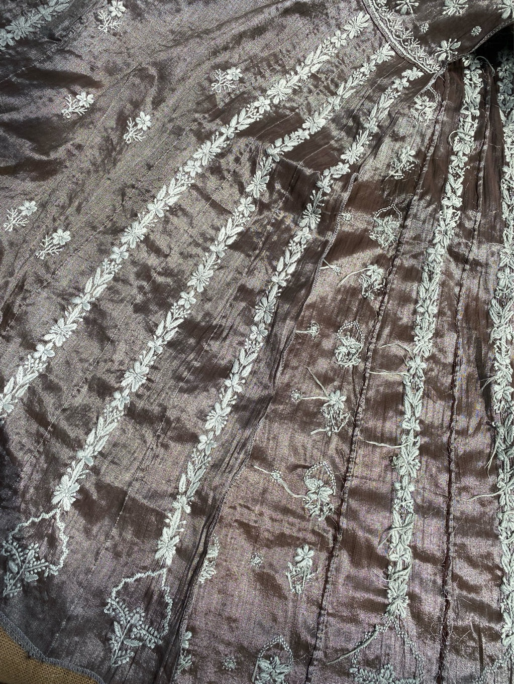 Metallic Coffee Brown Chikankari Tissue Gown Set